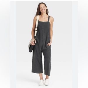 Universal thread utility linen crop jumpsuit